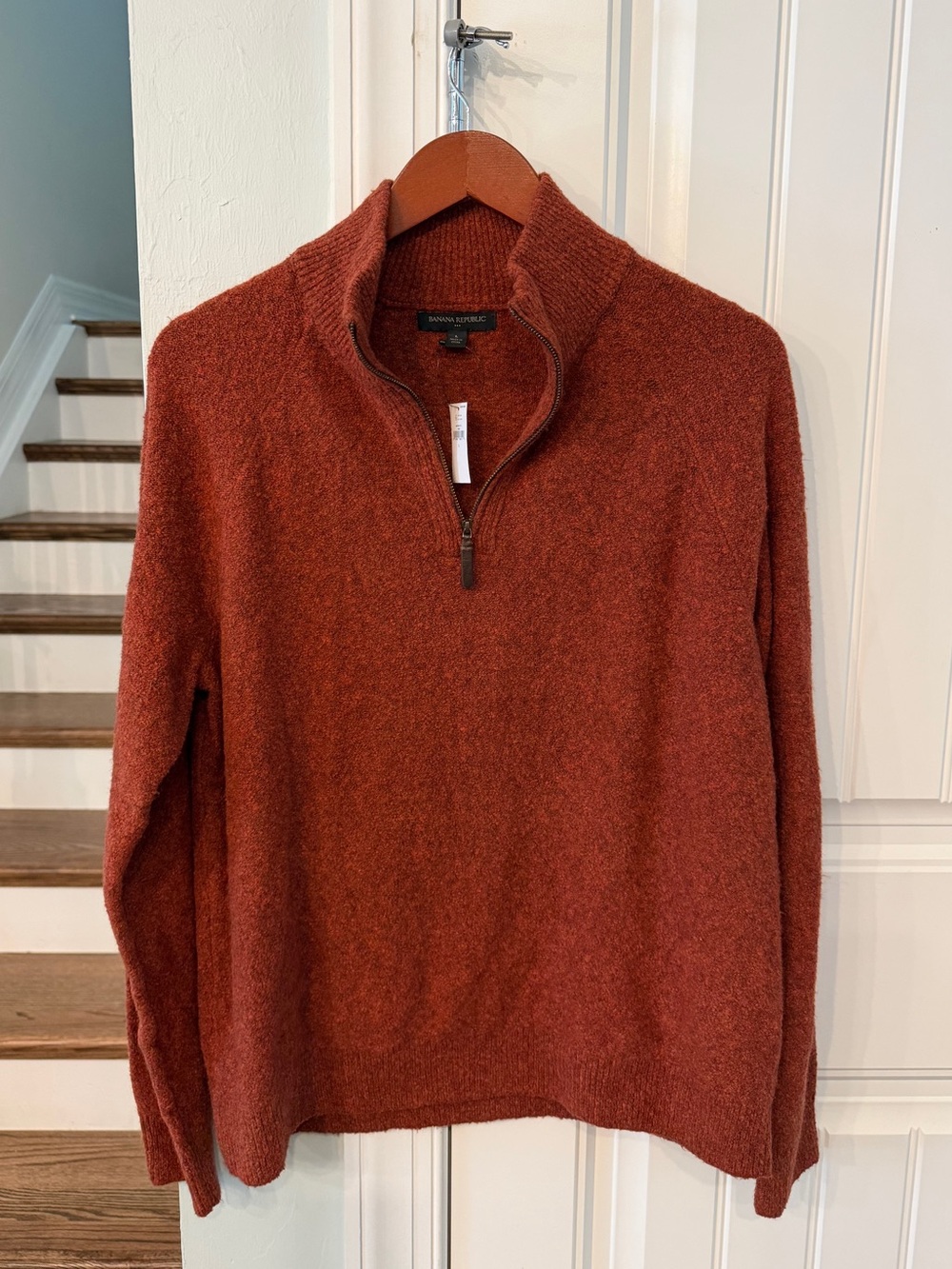 Banana Republic Men’s L Wool Blend Quarter Zip Sweater Rust Orange NWT